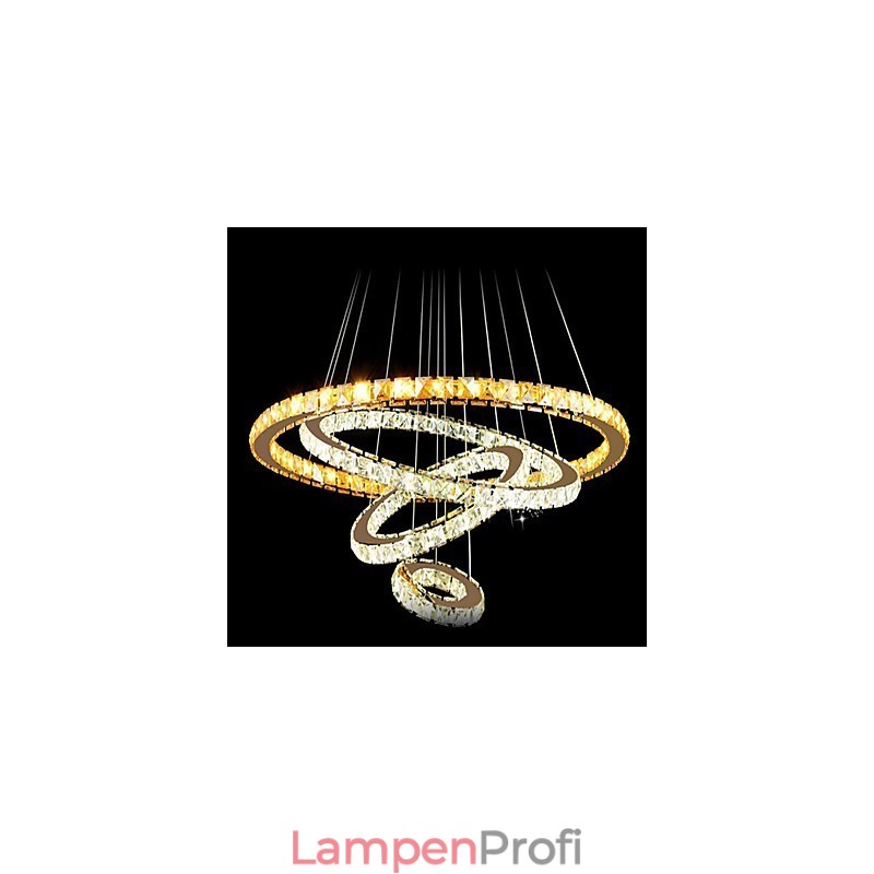 Moderne Kristall-Pendelleuchte, Deckenleuchter, Lampe mit 4 Ringen, großer Ring, Bernsteinkristall und andere klare Kristalle