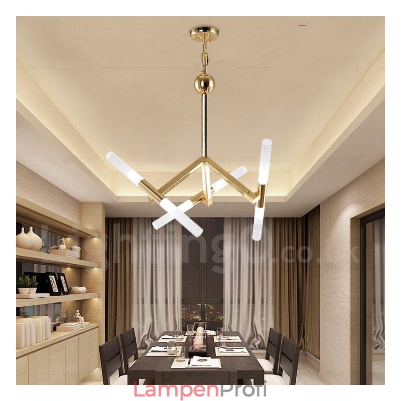 Moderne zeitgenössische 2-stufige 6-Licht-Kronleuchterlampe in goldener Farbe