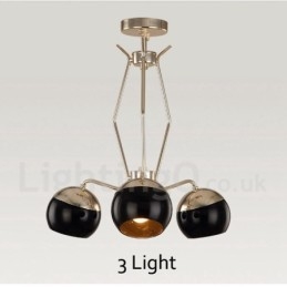 Moderne, zeitgenössische Kronleuchterlampe aus Metall mit 3 Lichtern und einem einzigen Stock und Glasschirm