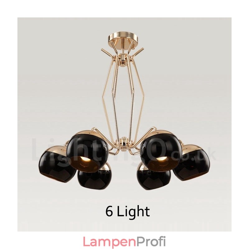 Moderne, zeitgenössische Kronleuchterlampe aus Metall mit 6 Lichtern und einem einstöckigen Glasschirm