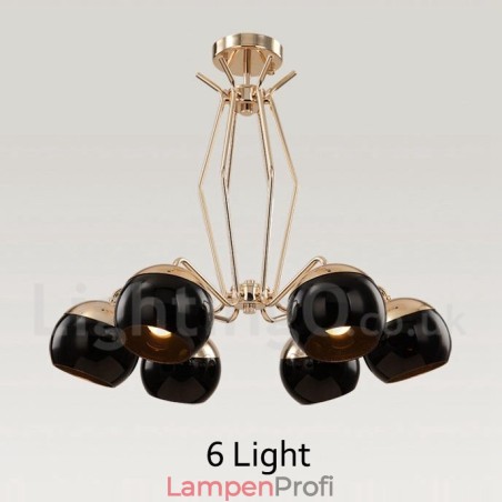 Moderne, zeitgenössische Kronleuchterlampe aus Metall mit 6 Lichtern und einem einstöckigen Glasschirm