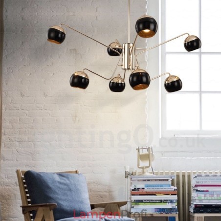 Moderne Kronleuchterlampe aus Metall mit 8 Lichtern, 2 Ebenen, mit Glasschirm Moderne Kronleuchterlampe aus Metall mit 8 Lichtern, 2 Ebenen, mit Glasschirm