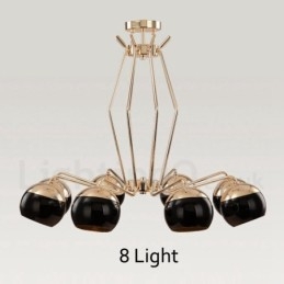 8-flammige, einstöckige, moderne Kronleuchterlampe aus Metall mit Glasschirm