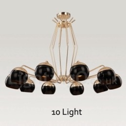 Moderne, zeitgenössische Kronleuchterlampe aus Metall mit 10 Lichtern und einem einstöckigen Glasschirm