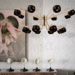 Moderne Kronleuchterlampe aus Metall mit 16 Lichtern, 2 Ebenen, mit Glasschirm