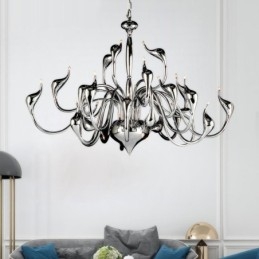 24 Lichter Moderner Schwanen-Kronleuchter G4 Chrom-Beschichtung Glühbirne enthalten