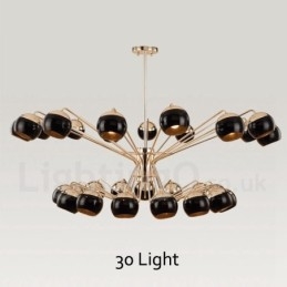 Moderne Kronleuchterlampe aus Metall mit 30 Lichtern, 2 Ebenen, mit Glasschirm