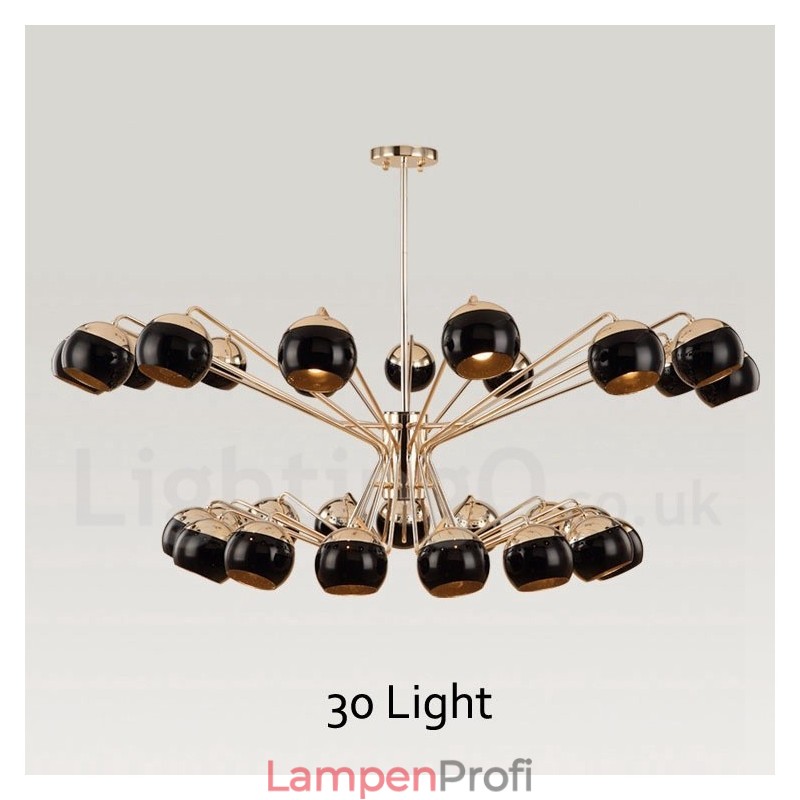 Moderne Kronleuchterlampe aus Metall mit 30 Lichtern, 2 Ebenen, mit Glasschirm