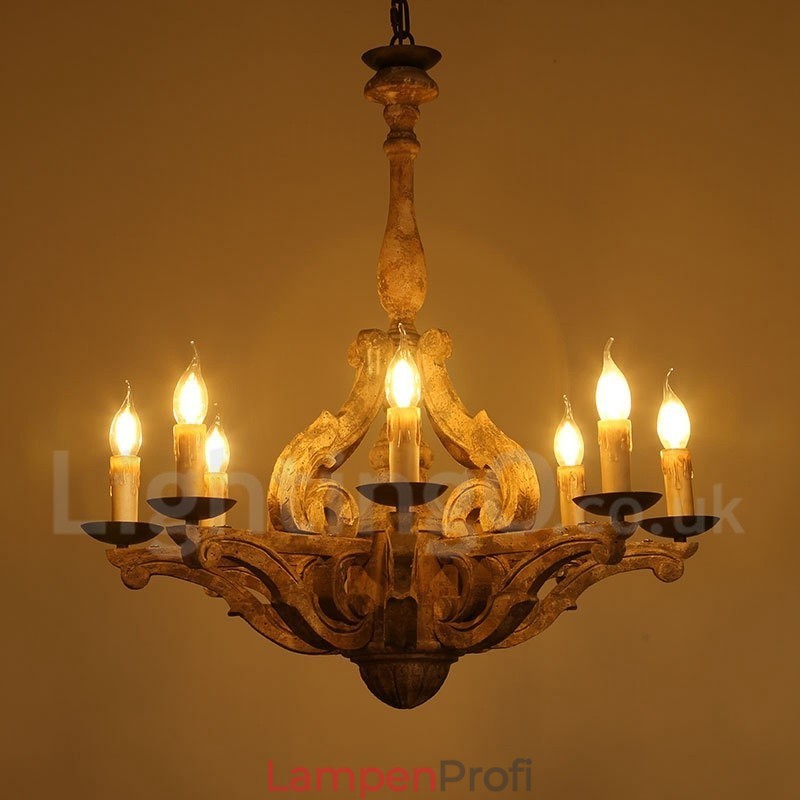 8 Licht Vintage Retro Holz Kronleuchter Lampe Licht