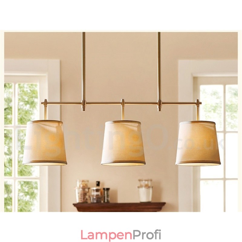 Kronleuchter im Landhausstil, 3 Lichter, Kupfer, mit Stoffschirm