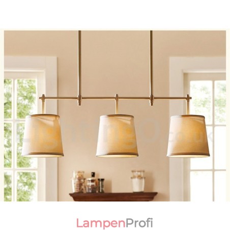 Kronleuchter im Landhausstil, 3 Lichter, Kupfer, mit Stoffschirm