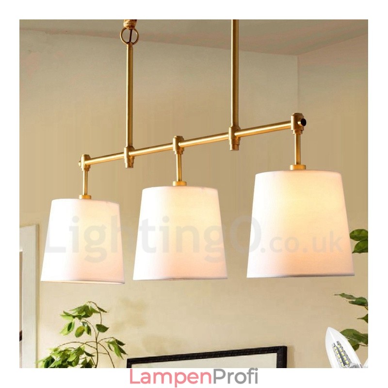 Kronleuchter im Landhausstil, 3 Lichter, Kupfer, mit Stoffschirm