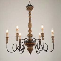 Landhaus Vintage Holz 6 Licht Kronleuchter Licht