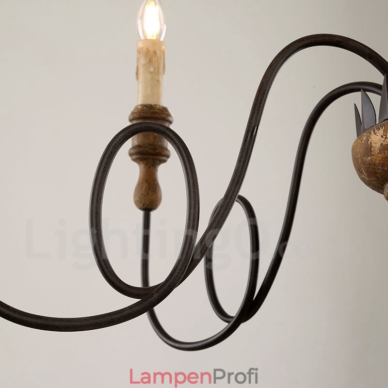 Landhaus Vintage Holz 6 Licht Kronleuchter Licht