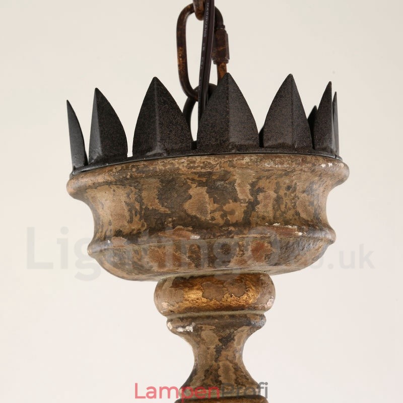 Landhaus Vintage Holz 6 Licht Kronleuchter Licht