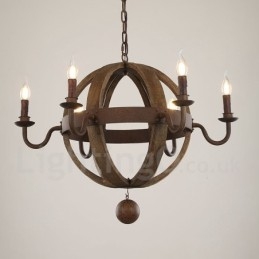 Landhaus Vintage Holz 6 Licht Kronleuchter Lampe Licht