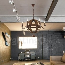 Landhaus Vintage Holz 6 Licht Kronleuchter Lampe Licht