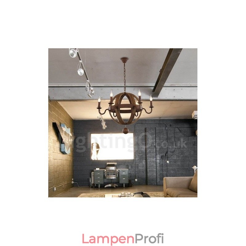 Landhaus Vintage Holz 6 Licht Kronleuchter Lampe Licht