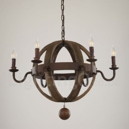 Landhaus Vintage Holz 6 Licht Kronleuchter Lampe Licht