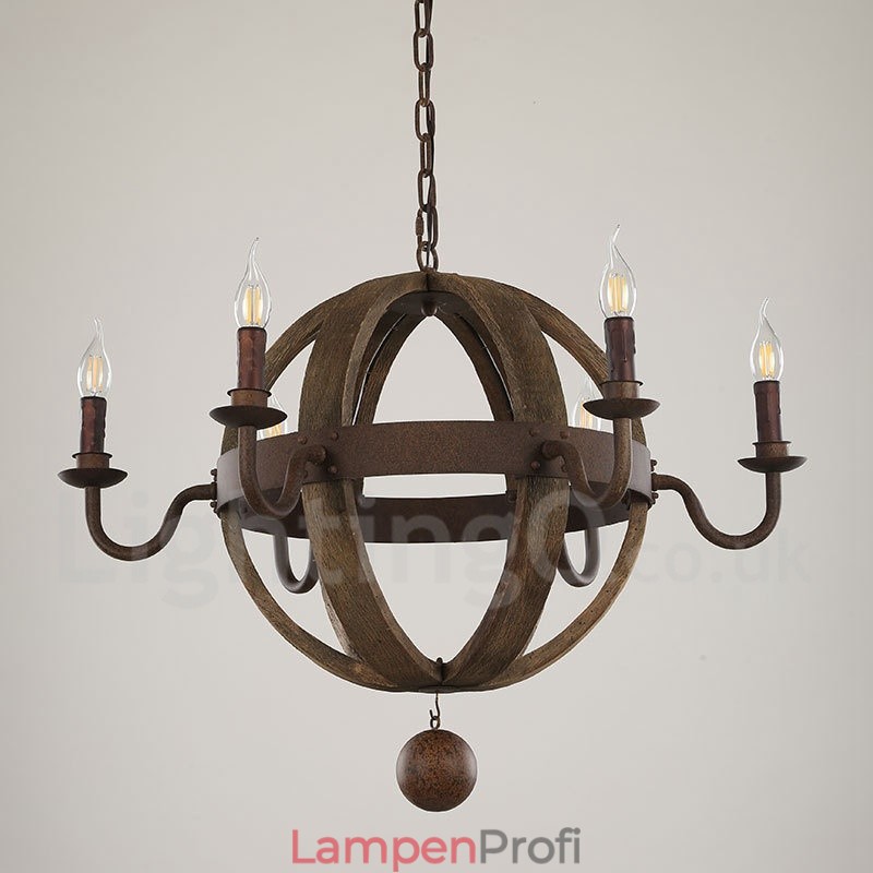Landhaus Vintage Holz 6 Licht Kronleuchter Lampe Licht