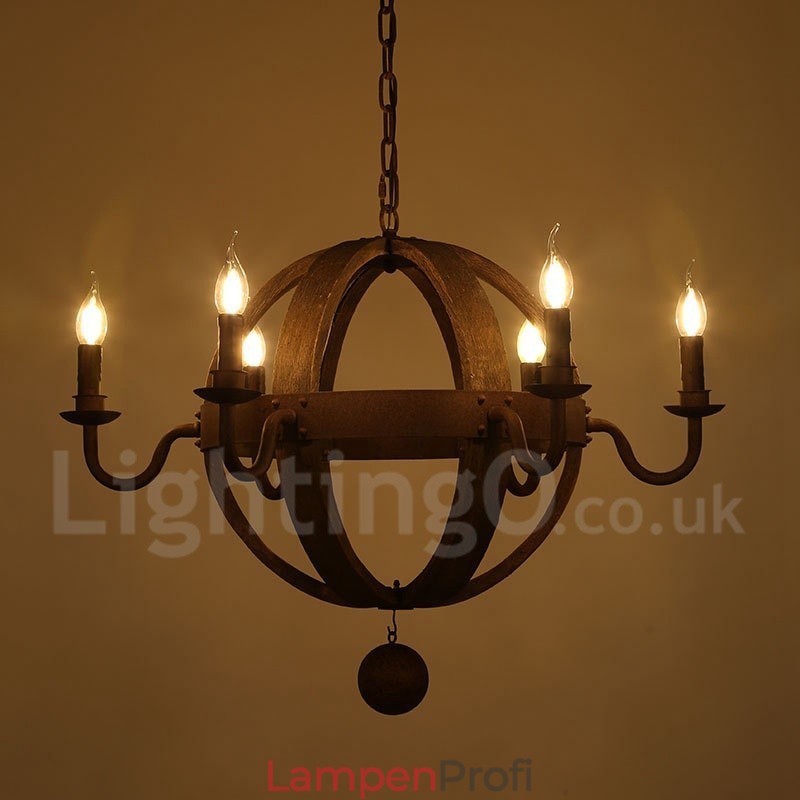 Landhaus Vintage Holz 6 Licht Kronleuchter Lampe Licht