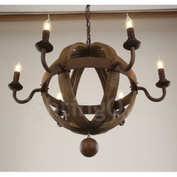 Landhaus Vintage Holz 6 Licht Kronleuchter Lampe Licht