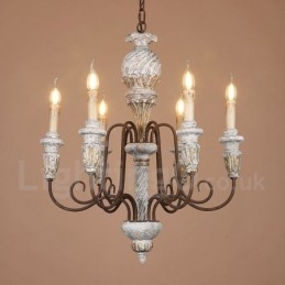 Country Vintage Holz 6 Licht Single Tier Kronleuchter für Licht