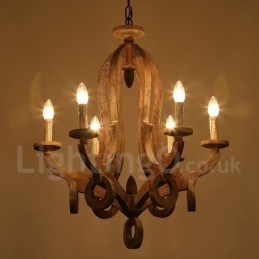Landhaus Holz Vintage 6 Licht Einstufiger Kronleuchter Licht Holz Lampe