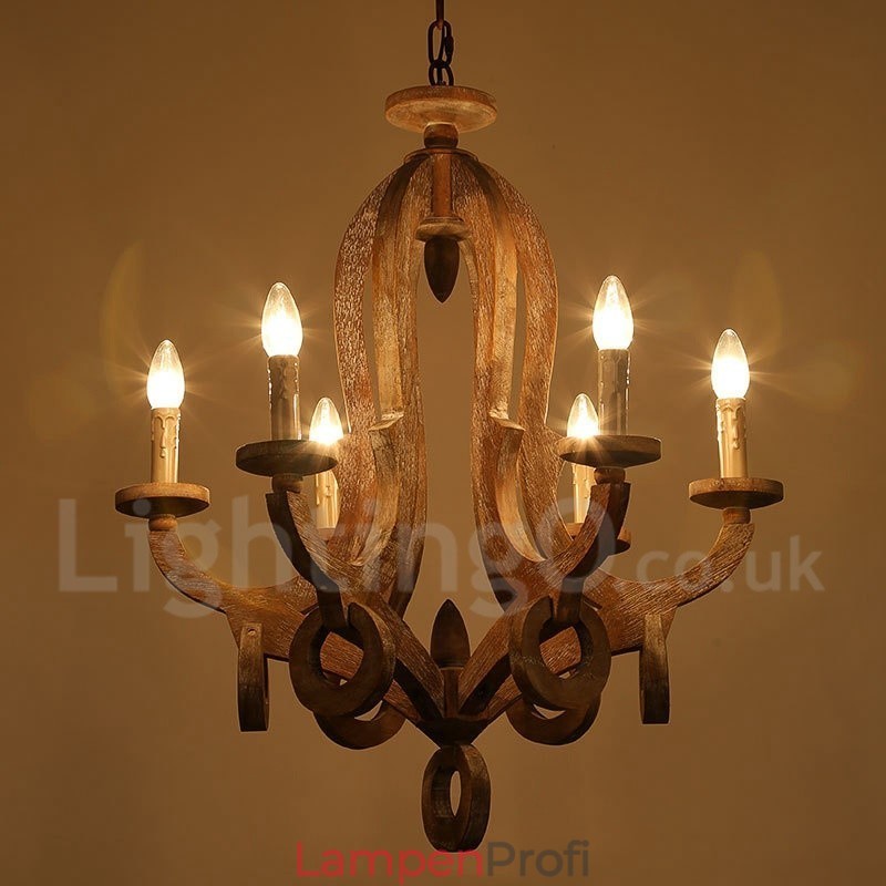 Landhaus Holz Vintage 6 Licht Einstufiger Kronleuchter Licht Holz Lampe