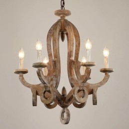 Landhaus Holz Vintage 6 Licht Einstufiger Kronleuchter Licht Holz Lampe