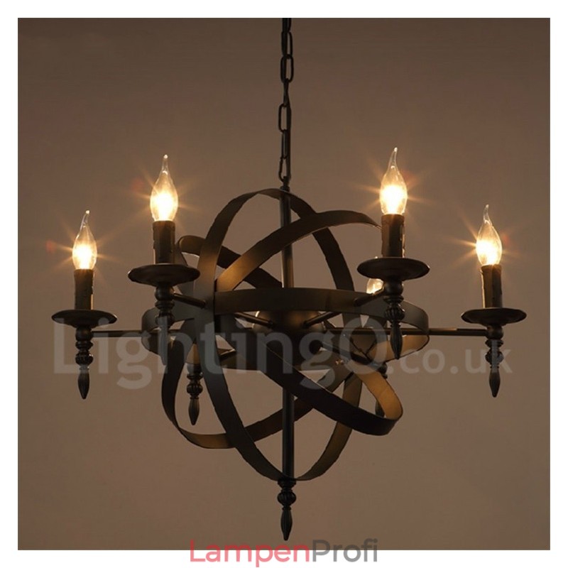 Retro Vintage Metall 6 Licht Single Tier Kronleuchter Licht