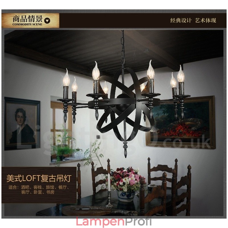 Retro Vintage Metall 6 Licht Single Tier Kronleuchter Licht