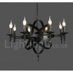 Schwarzes Retro Vintage Metall 8 Licht Single Tier Kronleuchter Licht