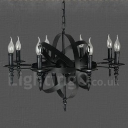 Schwarzes Retro Vintage Metall 8 Licht Single Tier Kronleuchter Licht