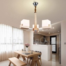 Moderne zeitgenössische 3-flammige einstöckige Kronleuchterlampe aus Holz