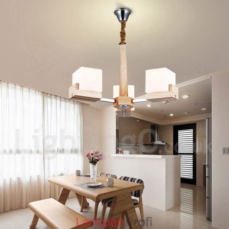 Moderne zeitgenössische 3-flammige einstöckige Kronleuchterlampe aus Holz Moderne zeitgenössische 3-flammige einstöckige Kronleuchterlampe aus Holz