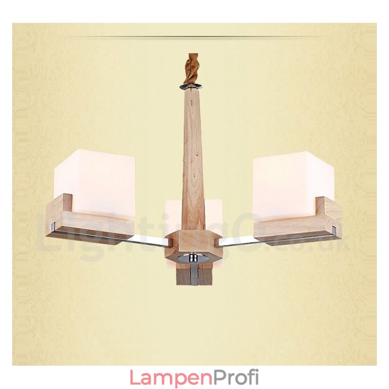 Moderne zeitgenössische 3-flammige einstöckige Kronleuchterlampe aus Holz