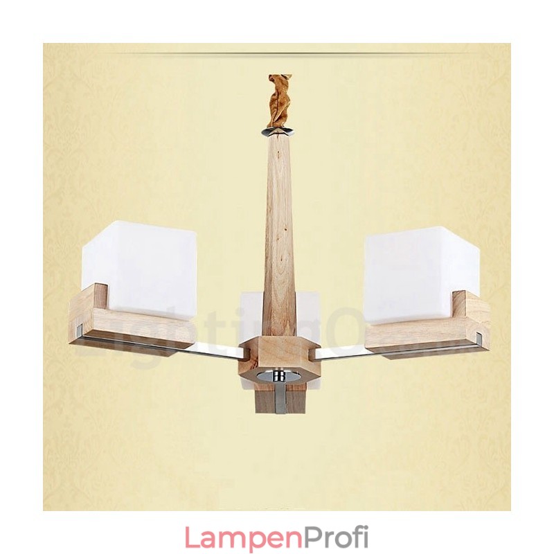 Moderne zeitgenössische 3-flammige einstöckige Kronleuchterlampe aus Holz