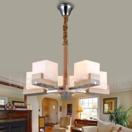 Moderne zeitgenössische 5-flammige einstöckige Kronleuchterlampe aus Holz