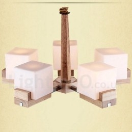 Moderne zeitgenössische 5-flammige einstöckige Kronleuchterlampe aus Holz