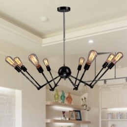 Schwarzes Retro Vintage Metall 8 Licht Single Tier Kronleuchter Licht