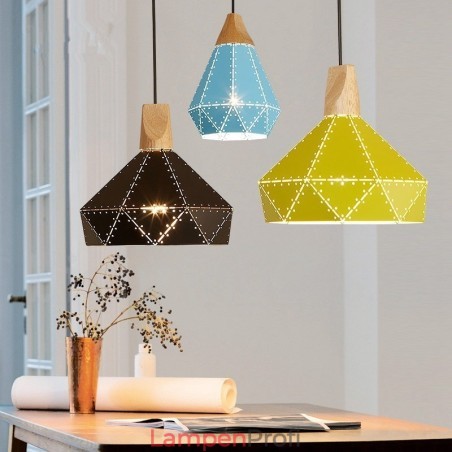 Moderne Pendelleuchte aus Metall mit 1 Licht, Holz Moderne Pendelleuchte aus Metall mit 1 Licht, Holz
