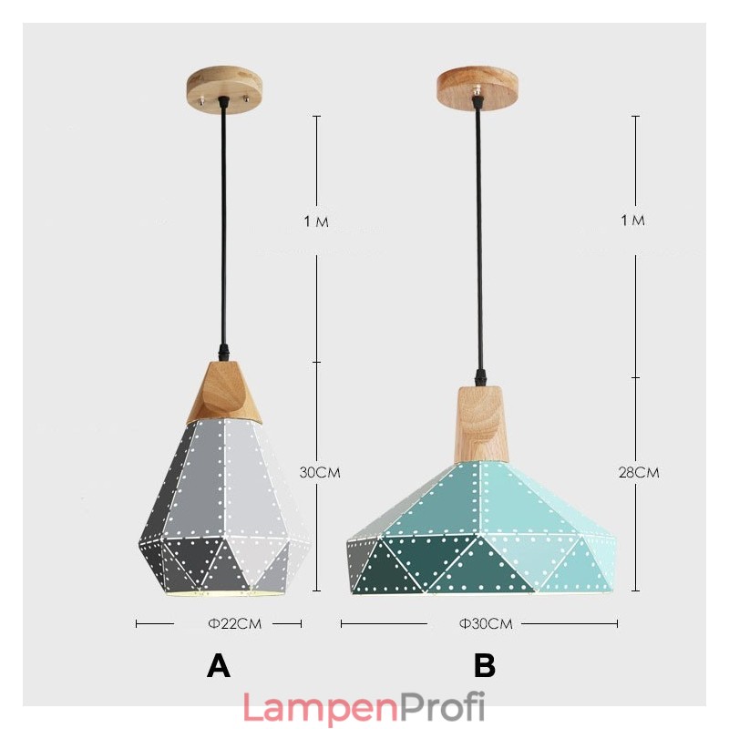 Moderne Pendelleuchte aus Metall mit 1 Licht, Holz