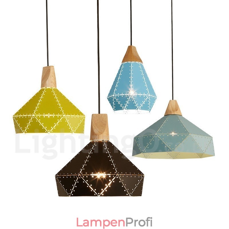 Moderne Pendelleuchte aus Metall mit 1 Licht, Holz