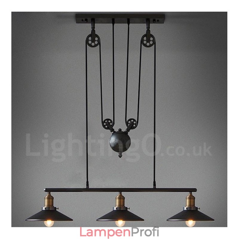 3-flammige Pendelleuchte aus Metall im Vintage-Stil