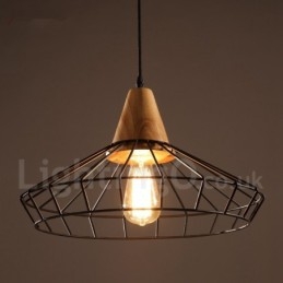 Vintage Pendelleuchte aus Metall und Holz