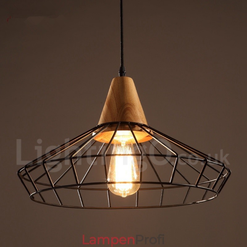Vintage Pendelleuchte aus Metall und Holz