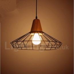 Vintage Pendelleuchte aus Metall und Holz