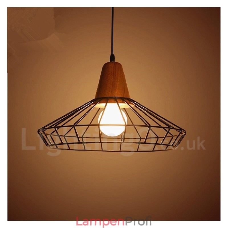 Vintage Pendelleuchte aus Metall und Holz