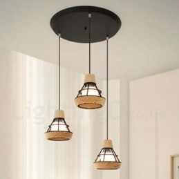Esszimmer-Pendelleuchte aus Metall und Holz